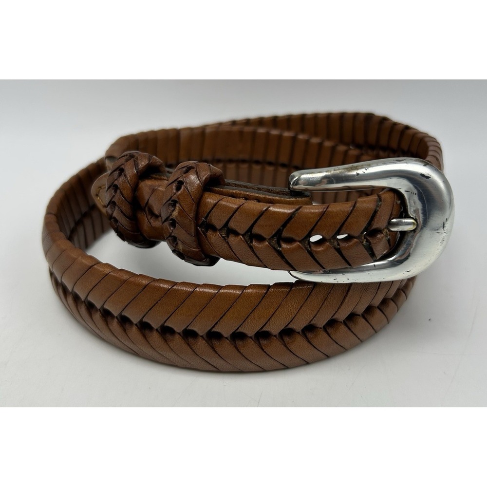 Vintage Braided Leather Belt Womens 28 Brown Western Old Money